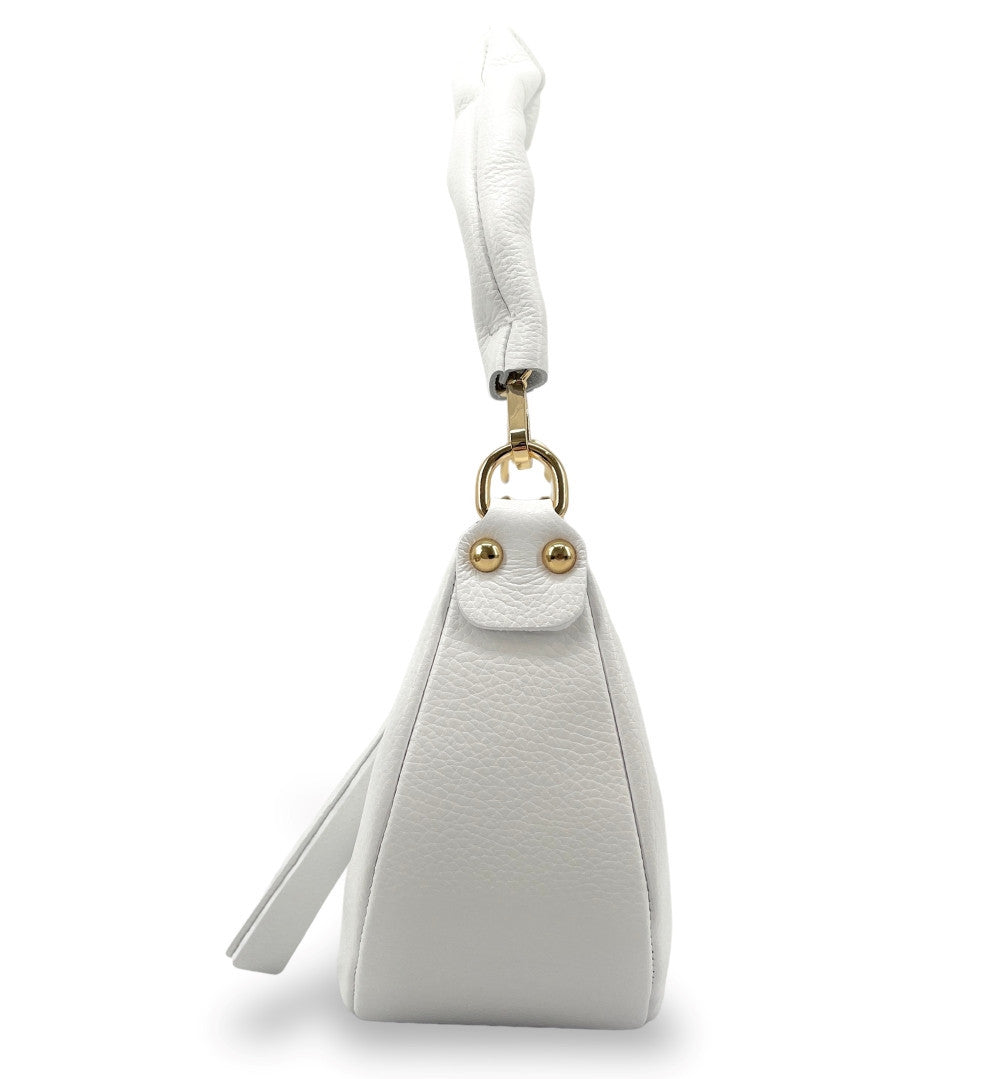 Sac demi-lune porté épaule en cuir grainé AURORA Blanc