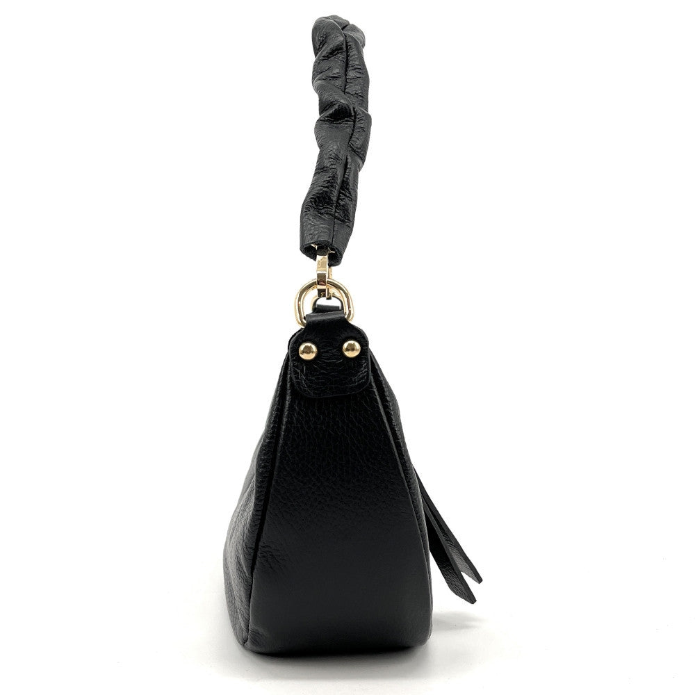 Sac demi-lune porté épaule en cuir grainé AURORA Noir