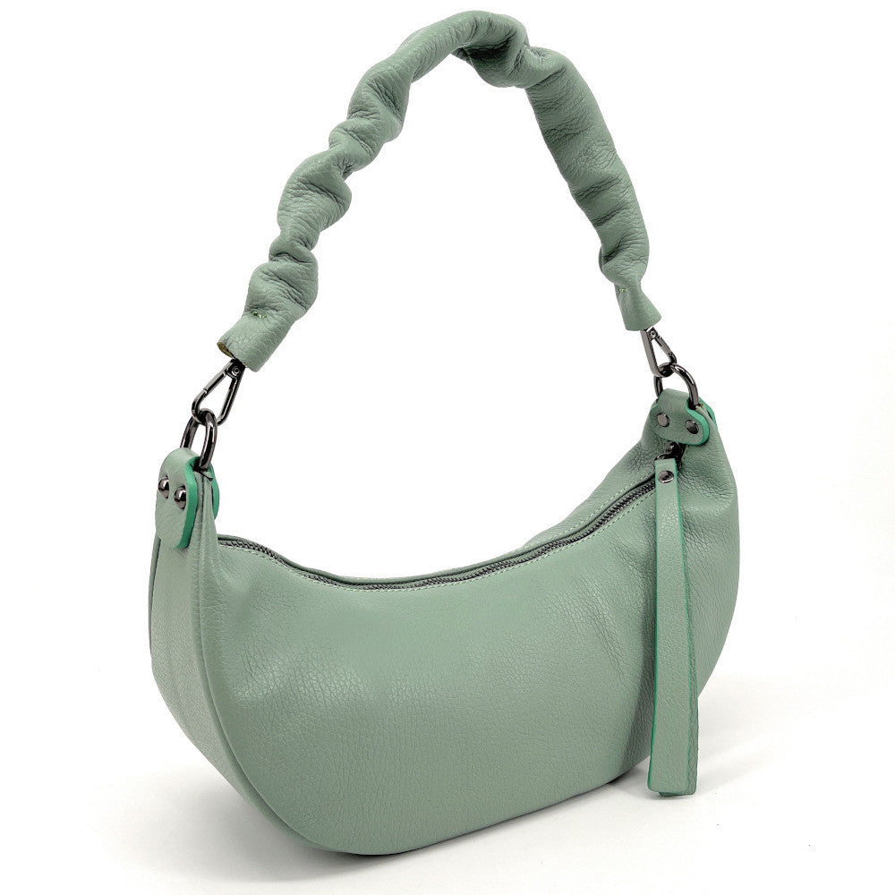 Sac demi-lune porté épaule en cuir grainé AURORA Vert pastel