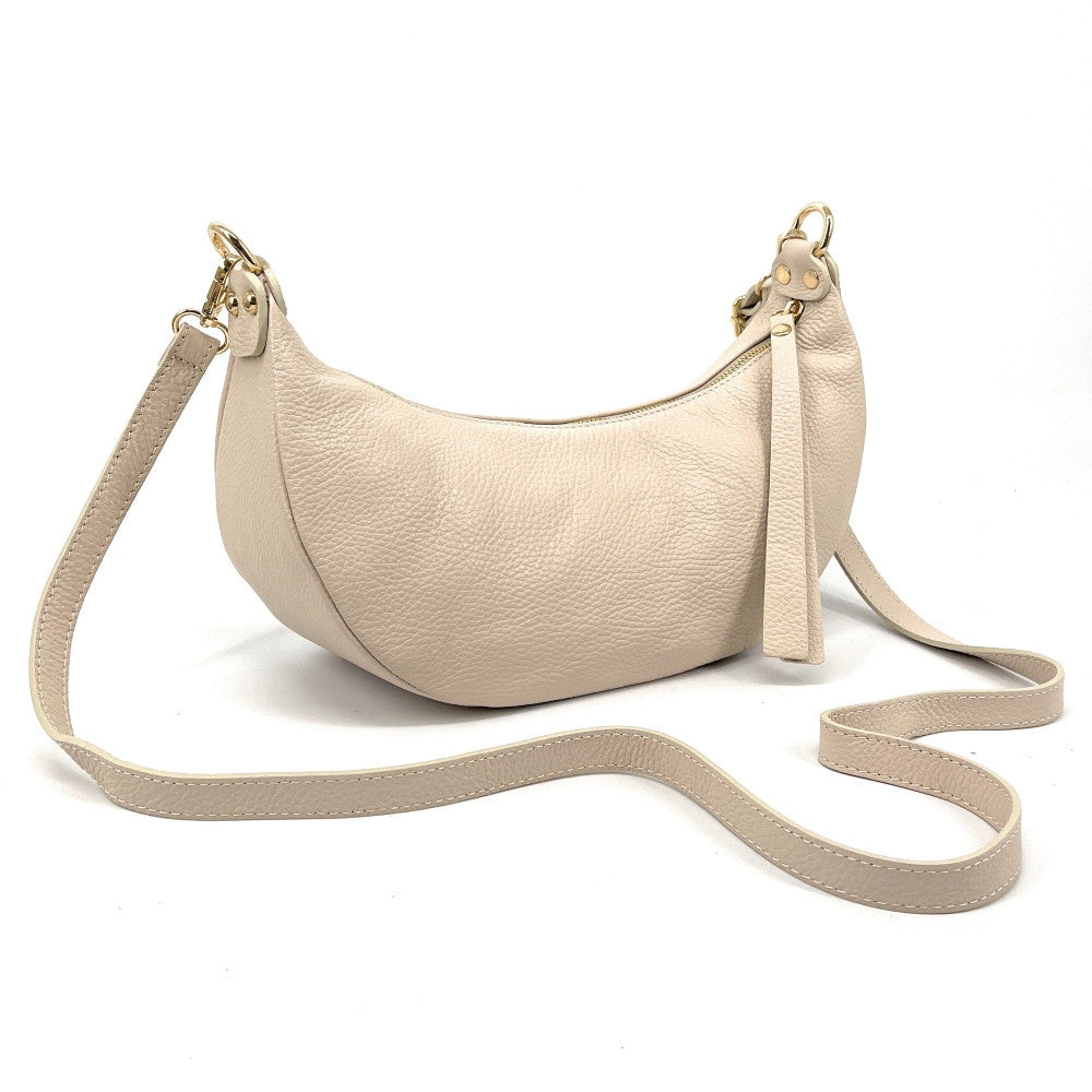 Sac demi-lune porté épaule en cuir grainé AURORA Beige crème