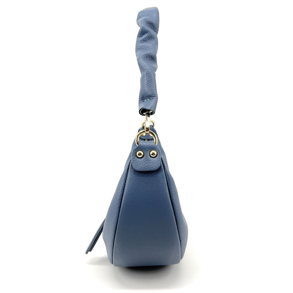 Sac demi-lune porté épaule en cuir grainé AURORA Bleu glacier