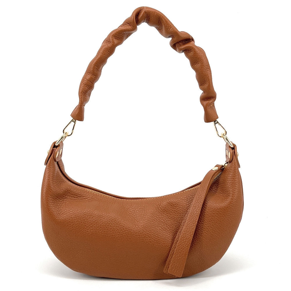 Sac demi-lune porté épaule en cuir grainé AURORA Camel foncé