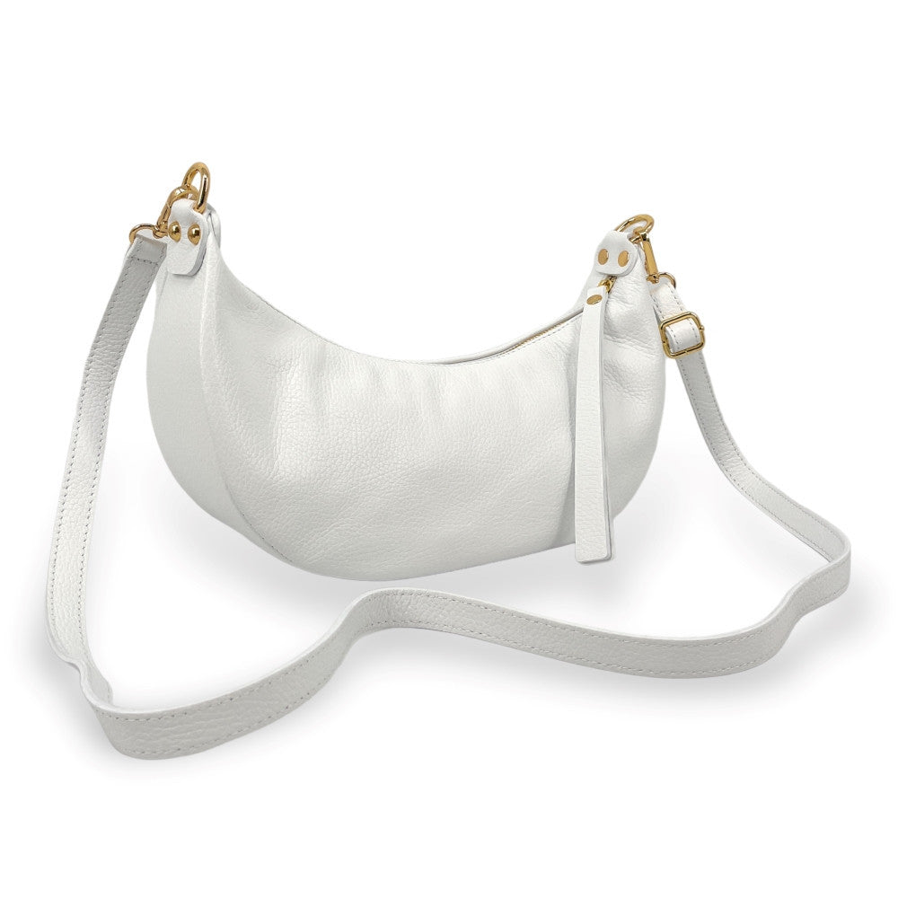 Sac demi-lune porté épaule en cuir grainé AURORA Blanc