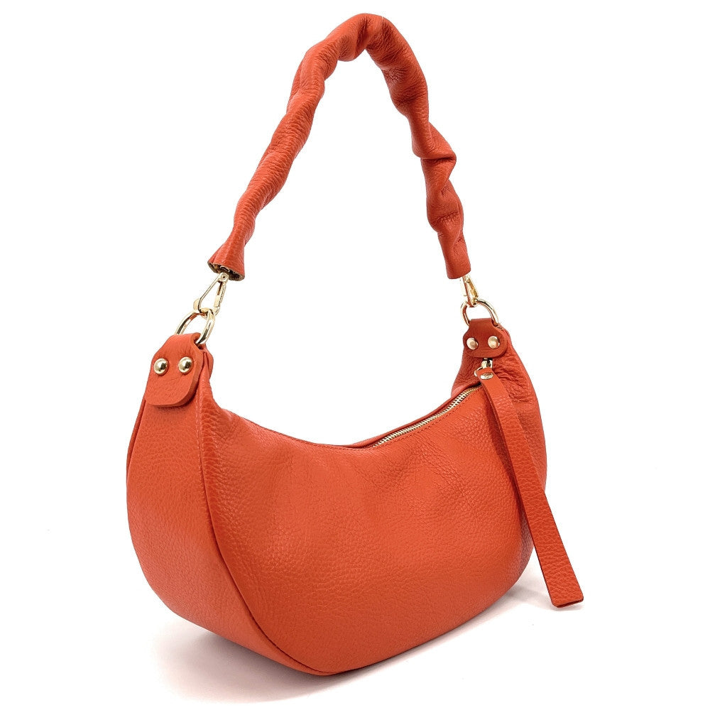 Sac demi-lune porté épaule en cuir grainé AURORA Orange