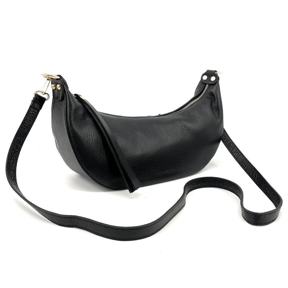 Sac demi-lune porté épaule en cuir grainé AURORA Noir