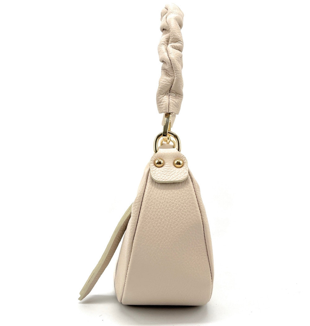 Sac demi-lune porté épaule en cuir grainé AURORA Beige crème