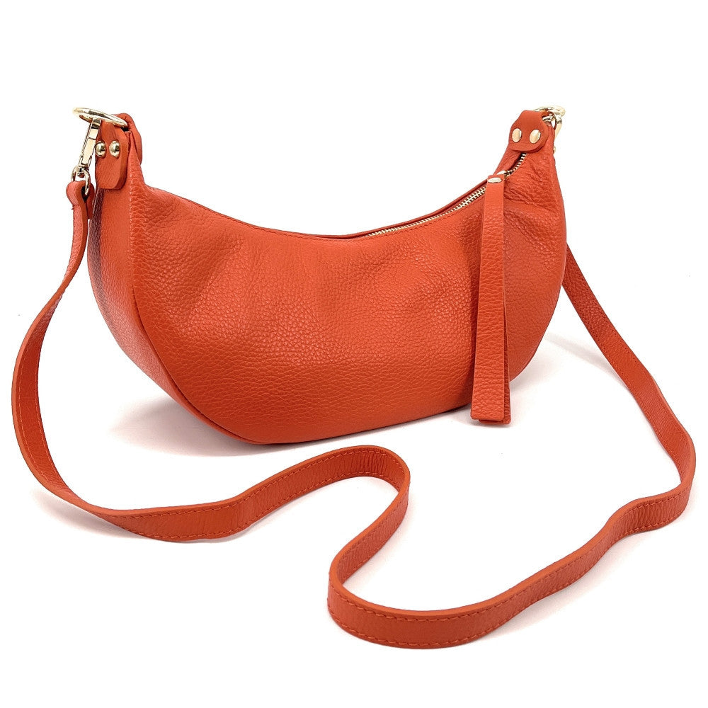 Sac demi-lune porté épaule en cuir grainé AURORA Orange