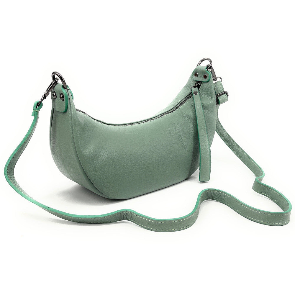 Sac demi-lune porté épaule en cuir grainé AURORA Vert pastel