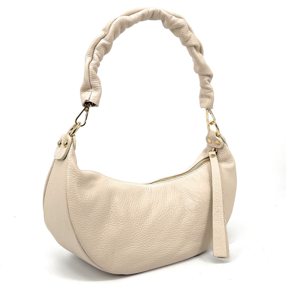 Sac demi-lune porté épaule en cuir grainé AURORA Beige crème