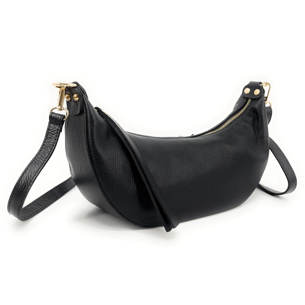 Sac demi-lune porté épaule en cuir grainé AURORA Noir