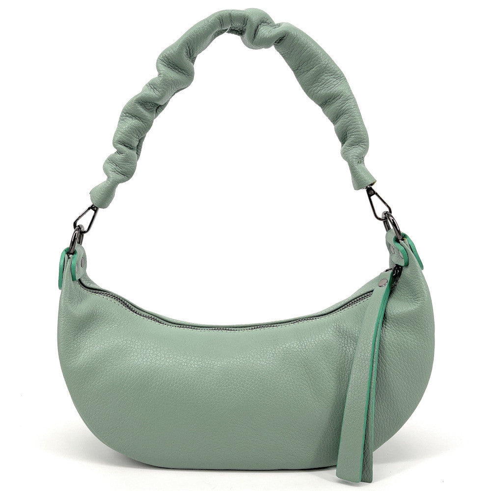 Sac demi-lune porté épaule en cuir grainé AURORA Vert pastel