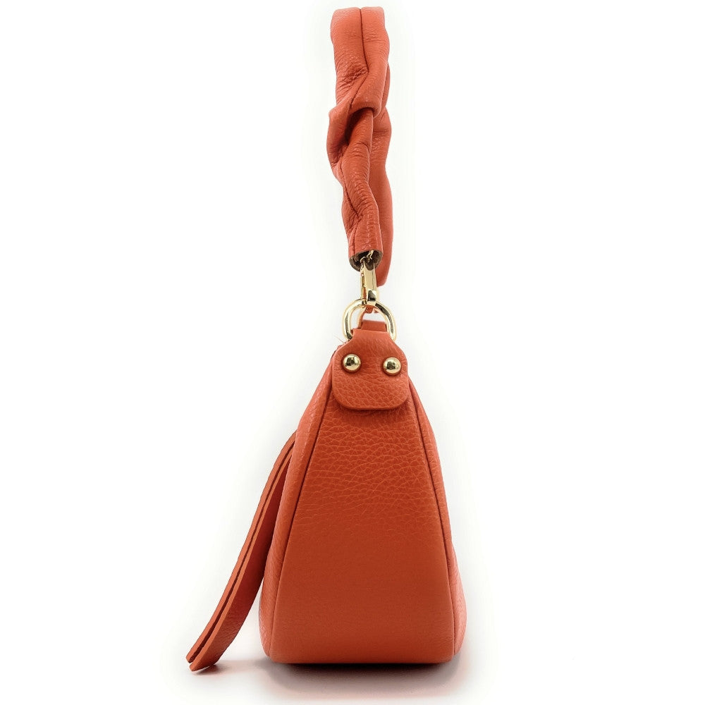 Sac demi-lune porté épaule en cuir grainé AURORA Orange