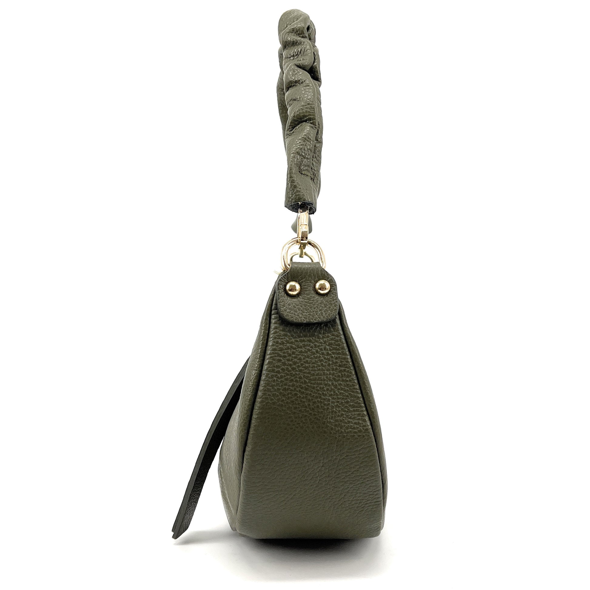 Sac demi-lune porté épaule en cuir grainé AURORA Kaki