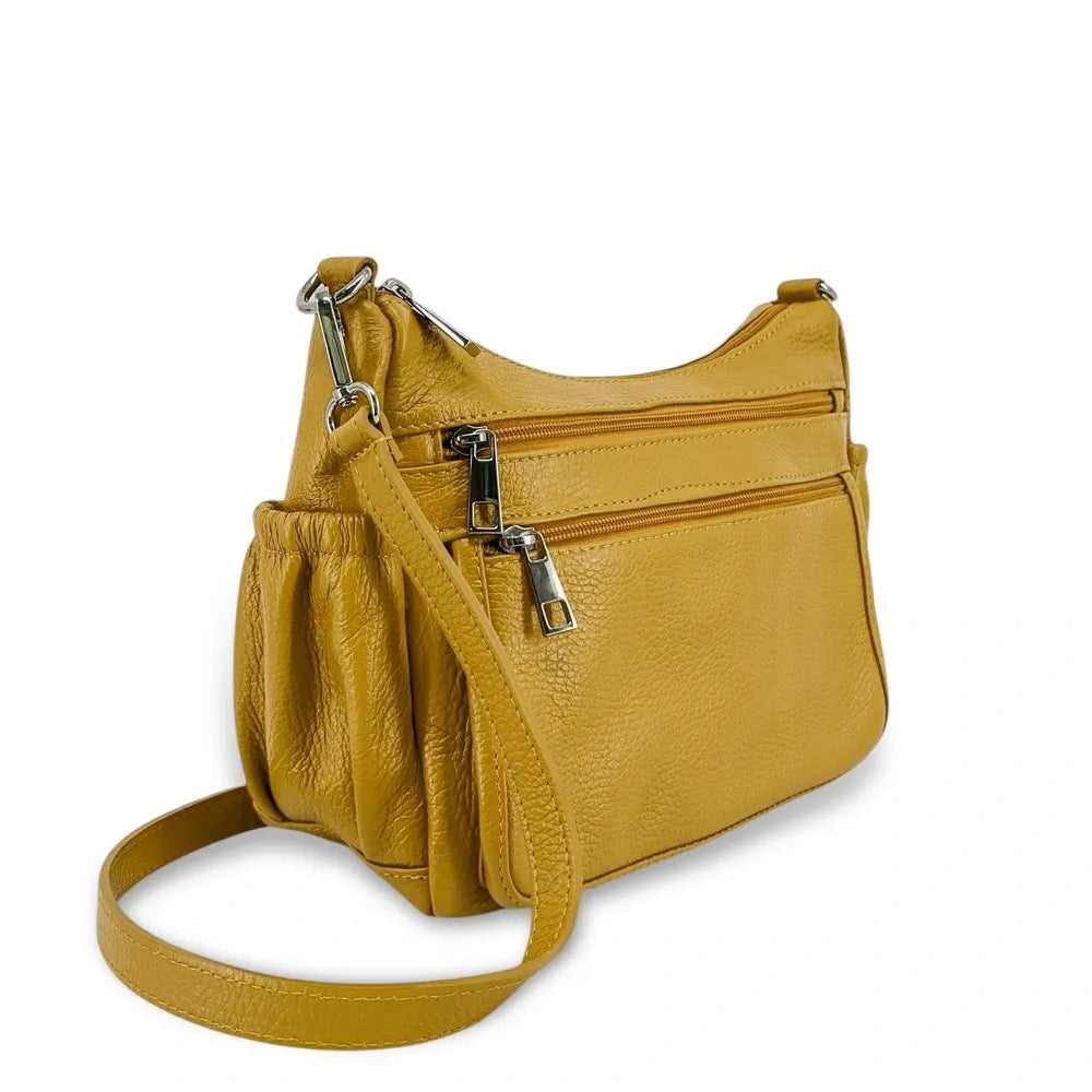 Sac à main en cuir grainé BROOKLYN Jaune Moutarde