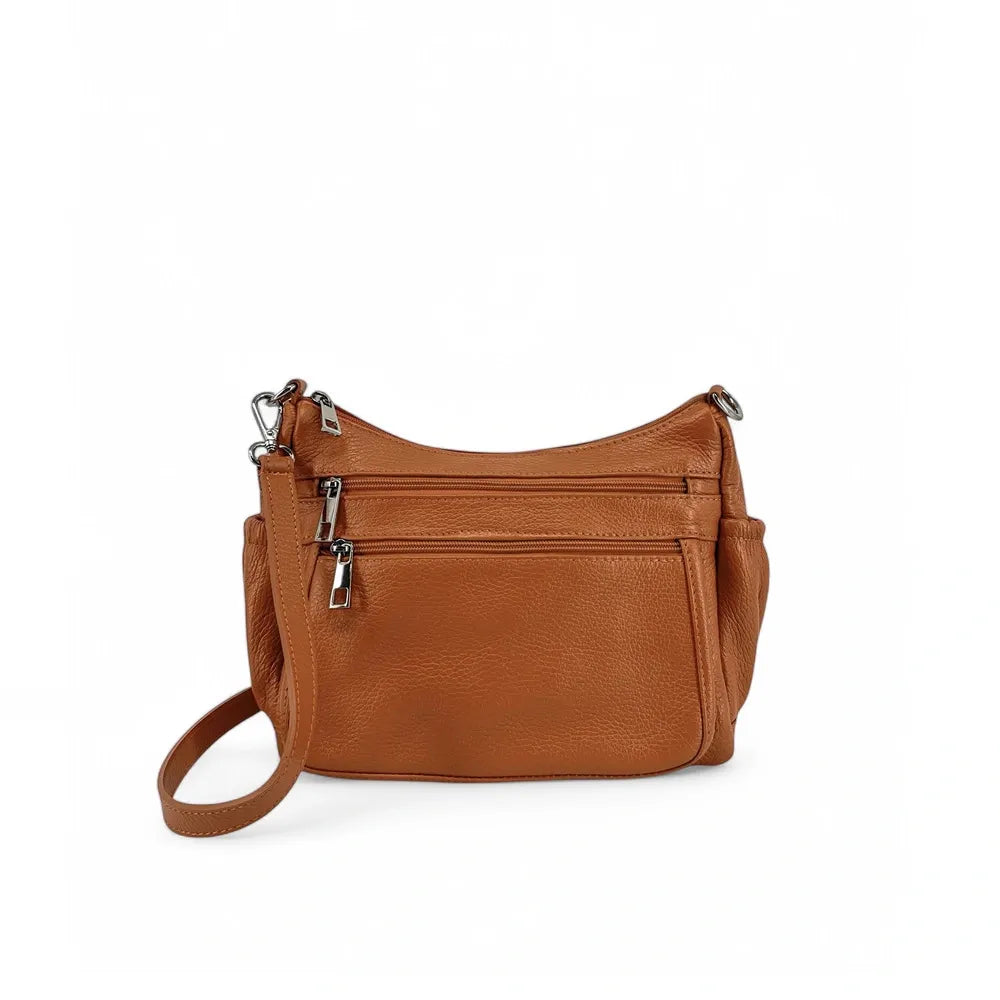 Sac à main en cuir grainé BROOKLYN Camel foncé