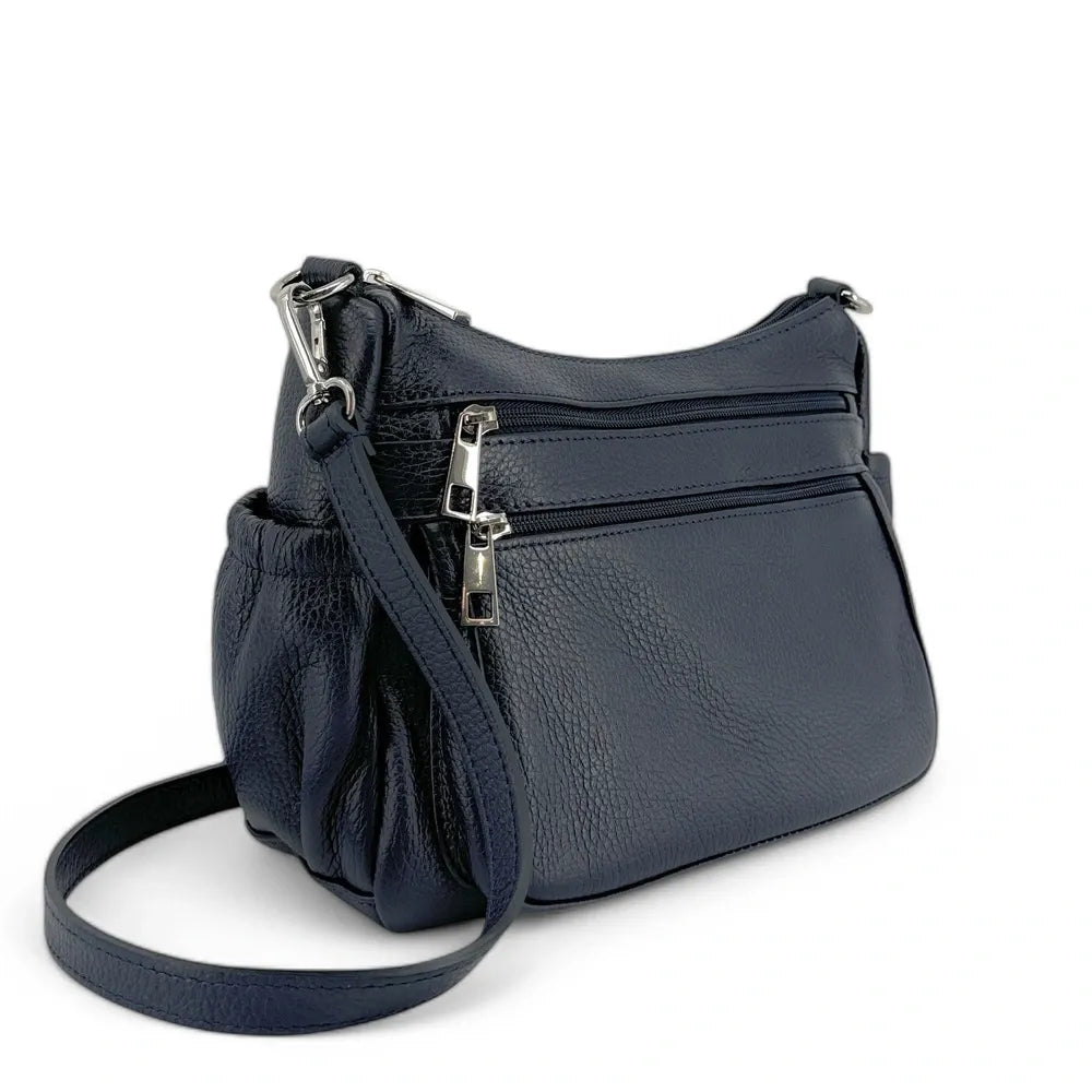 Sac à main en cuir grainé BROOKLYN Bleu marine