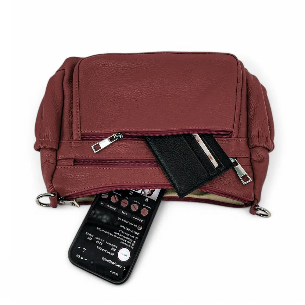 Sac à main en cuir grainé BROOKLYN Rouge bordeaux