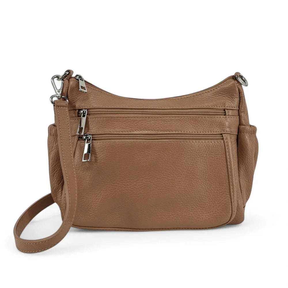 Sac à main en cuir grainé BROOKLYN Taupe foncé