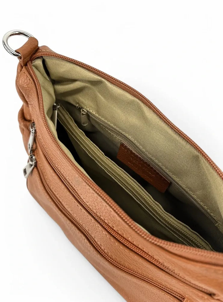 Sac à main en cuir grainé BROOKLYN Camel foncé