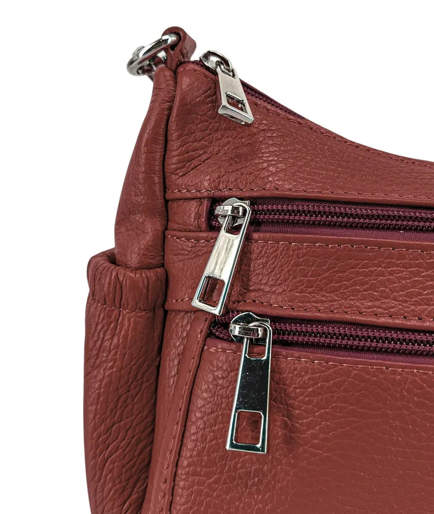 Sac à main en cuir grainé BROOKLYN Rouge bordeaux