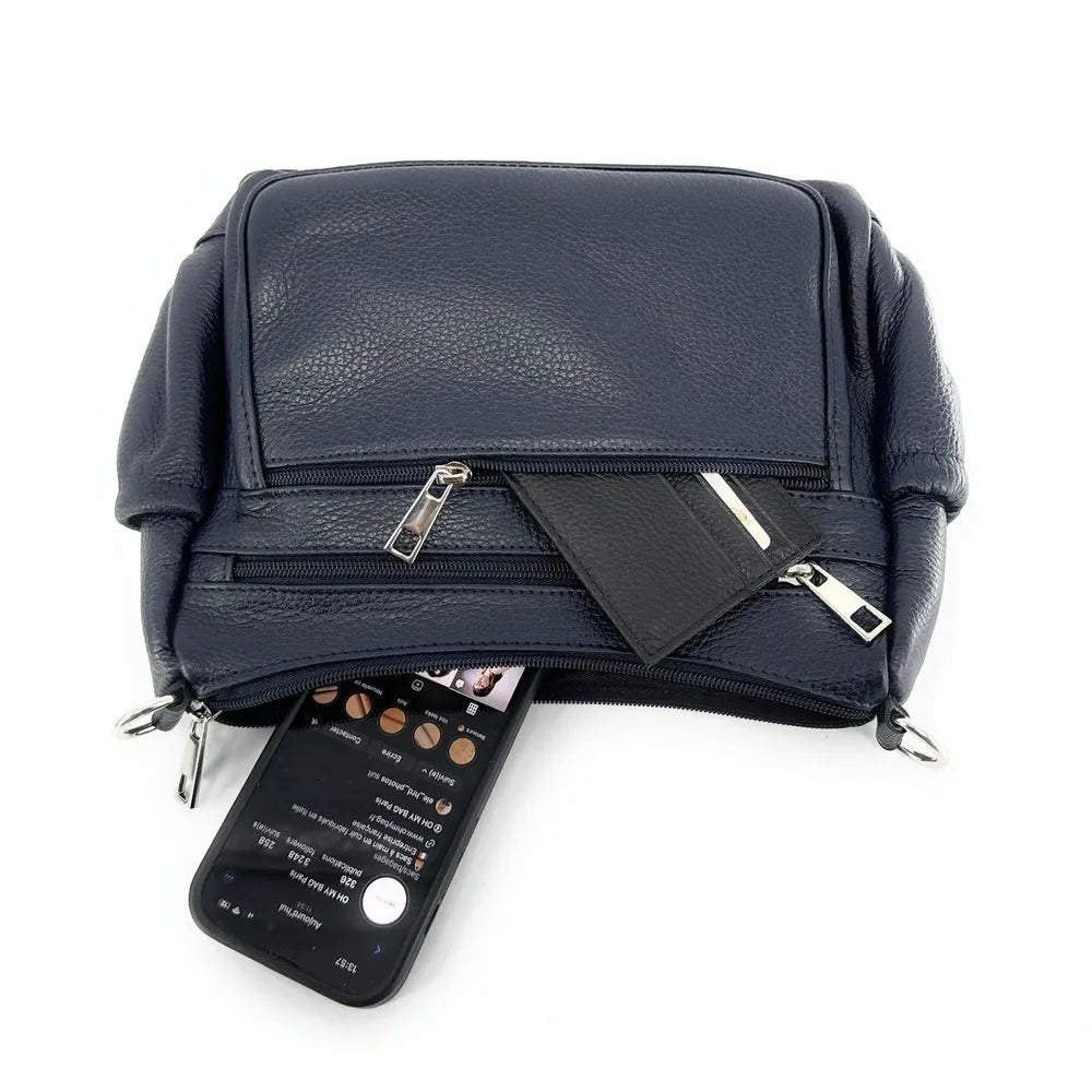 Sac à main en cuir grainé BROOKLYN Bleu marine