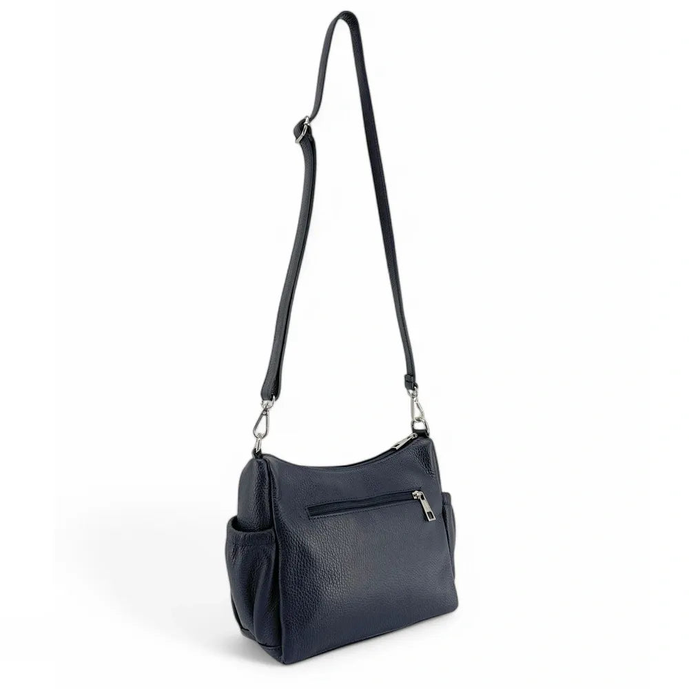Sac à main en cuir grainé BROOKLYN Bleu marine
