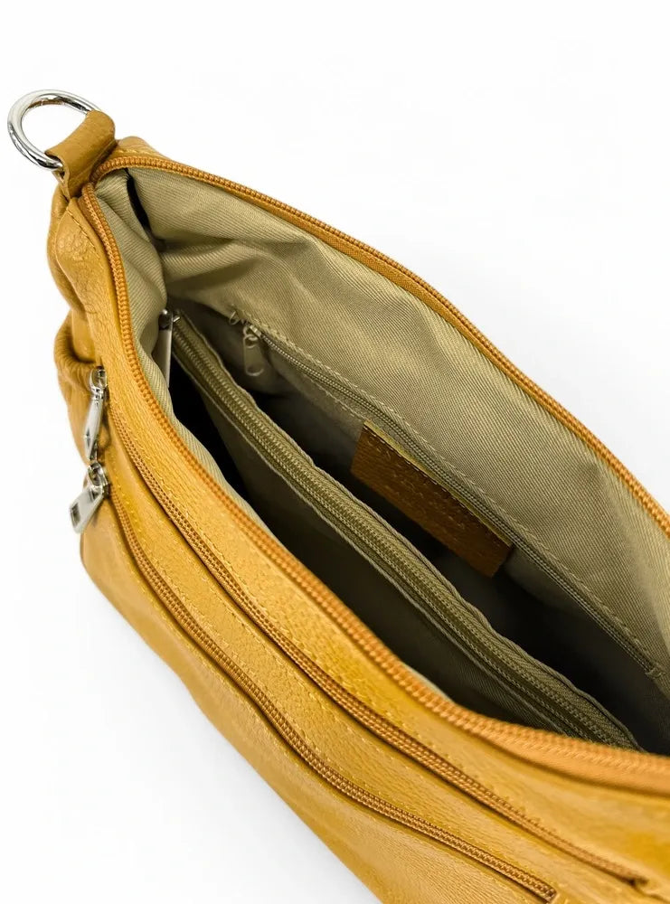 Sac à main en cuir grainé BROOKLYN Jaune Moutarde