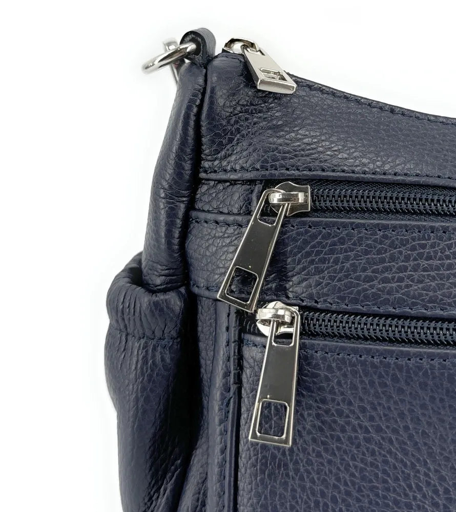 Sac à main en cuir grainé BROOKLYN Bleu marine