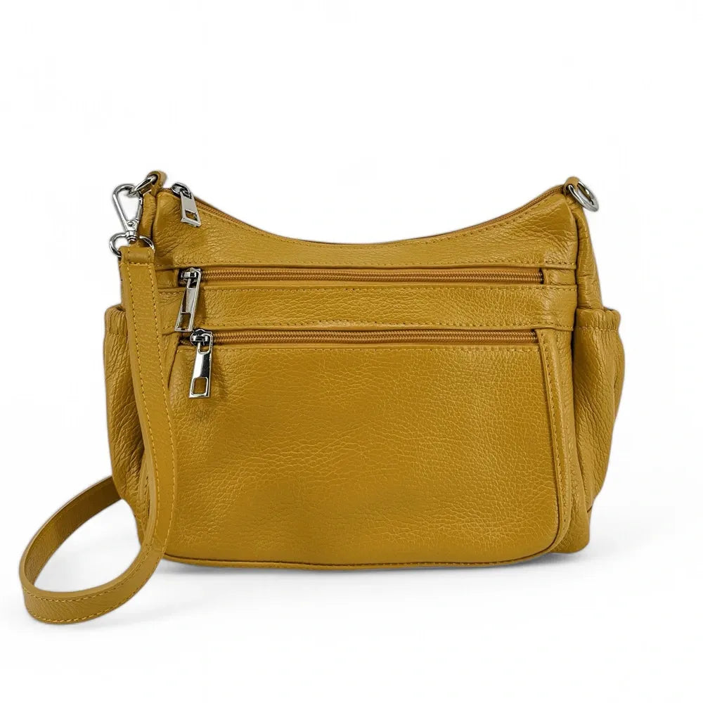 Sac à main en cuir grainé BROOKLYN Jaune Moutarde