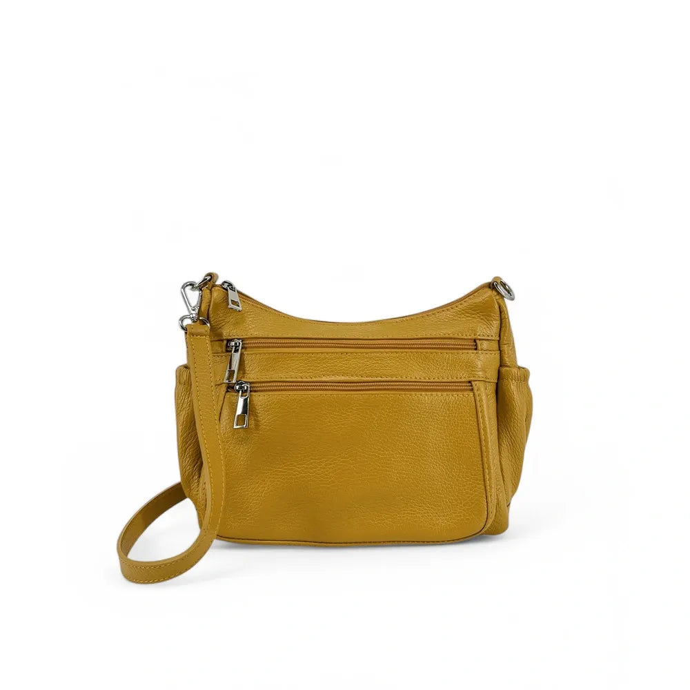 Sac à main en cuir grainé BROOKLYN Jaune Moutarde