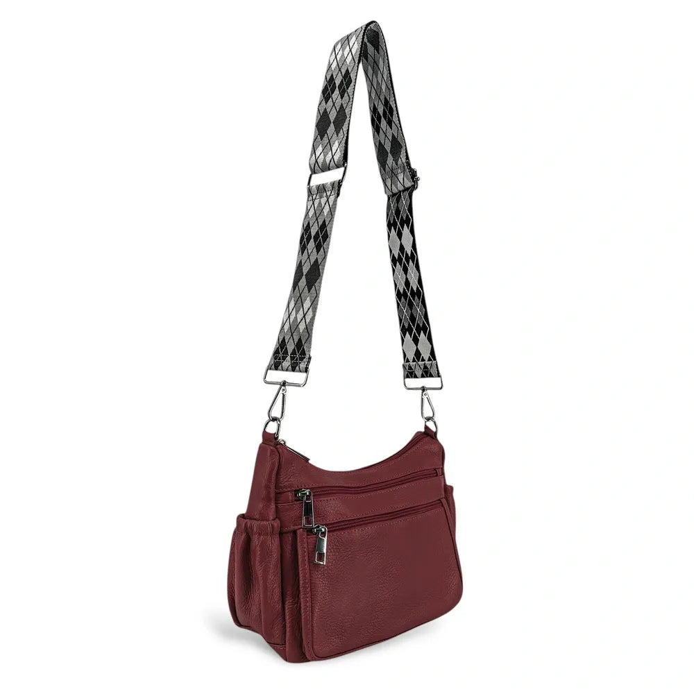 Sac à main en cuir grainé BROOKLYN Rouge bordeaux