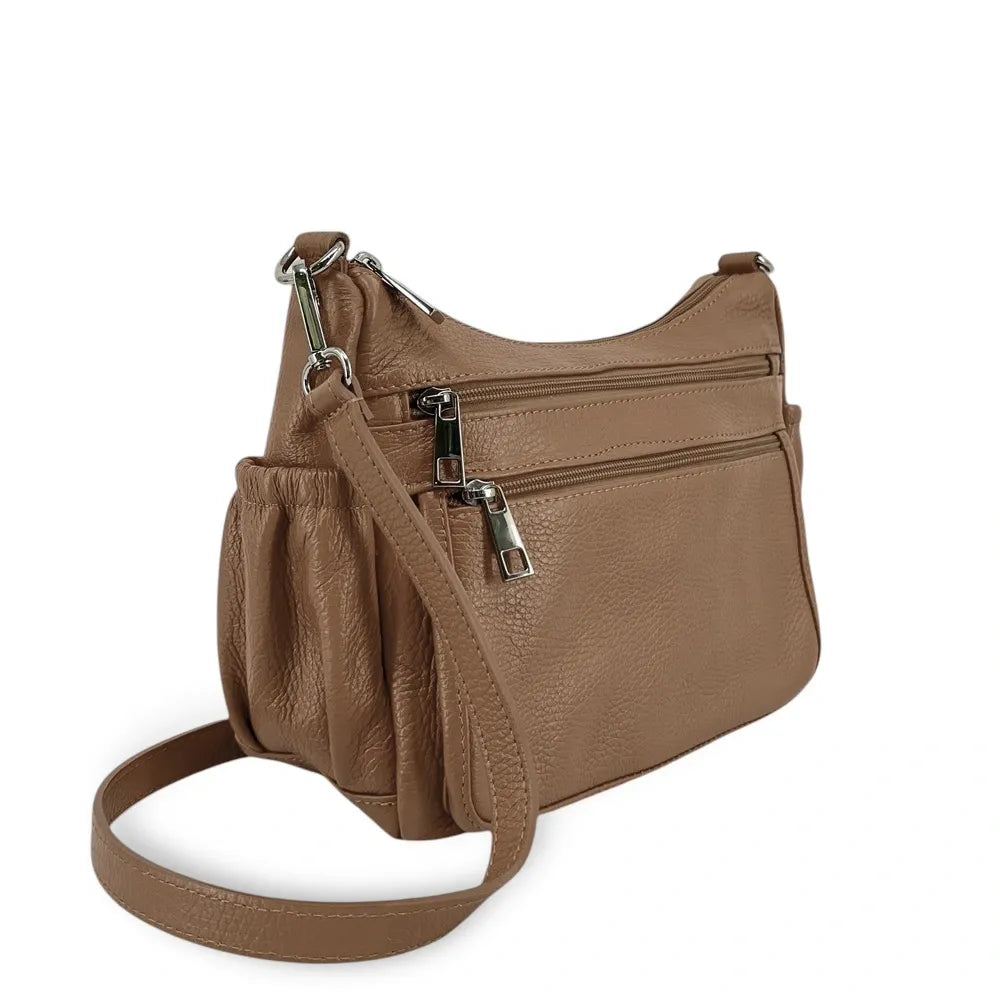 Sac à main en cuir grainé BROOKLYN Taupe foncé