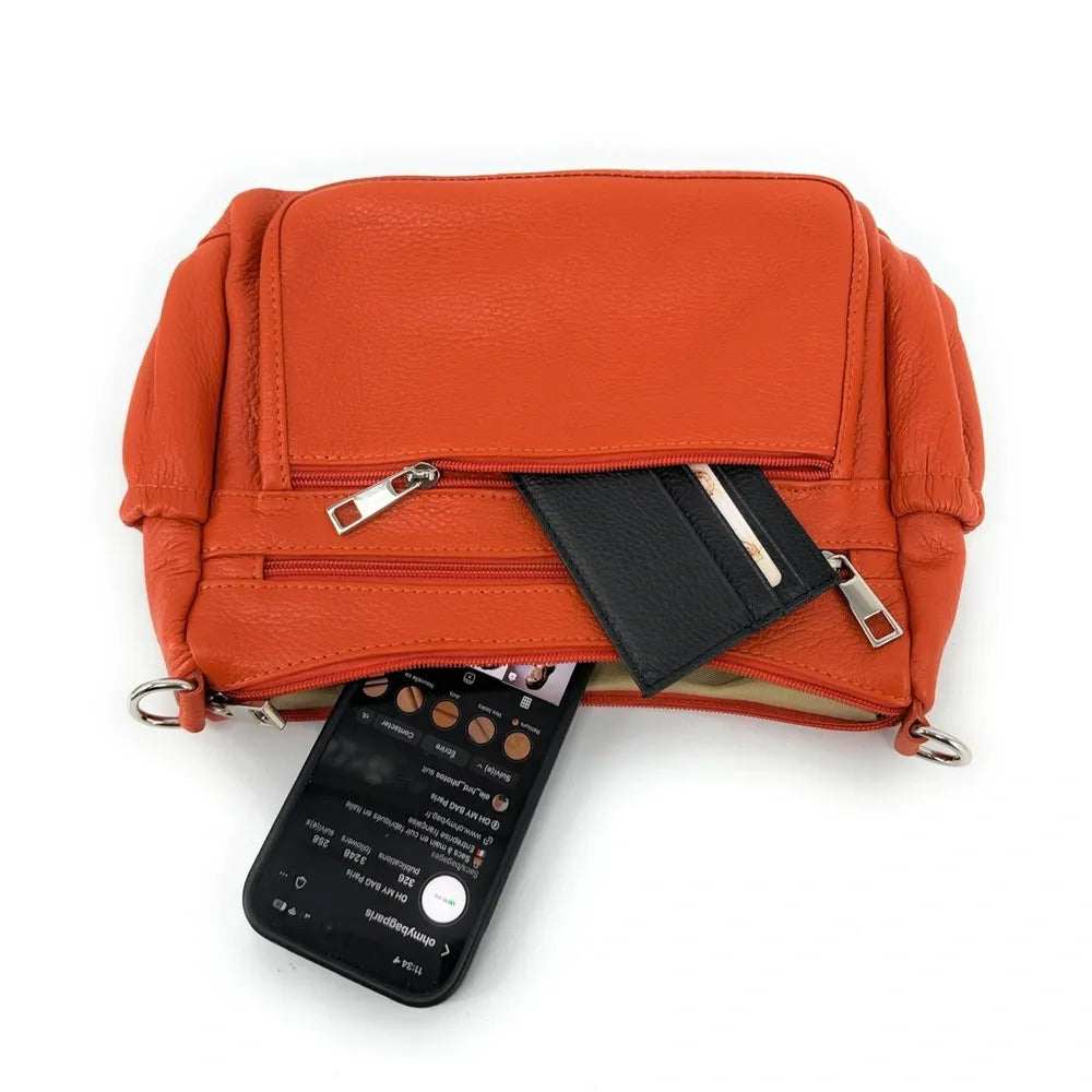 Sac à main en cuir grainé BROOKLYN Mandarine
