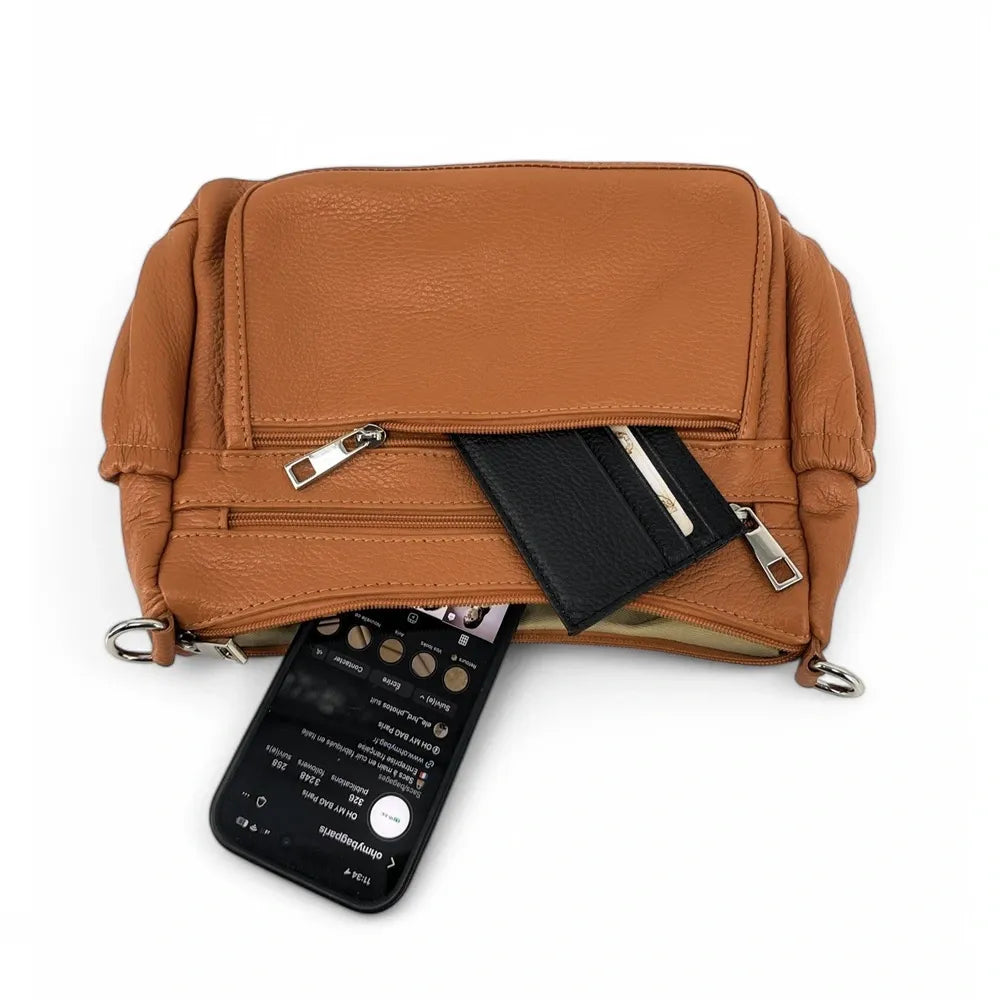 Sac à main en cuir grainé BROOKLYN Camel foncé
