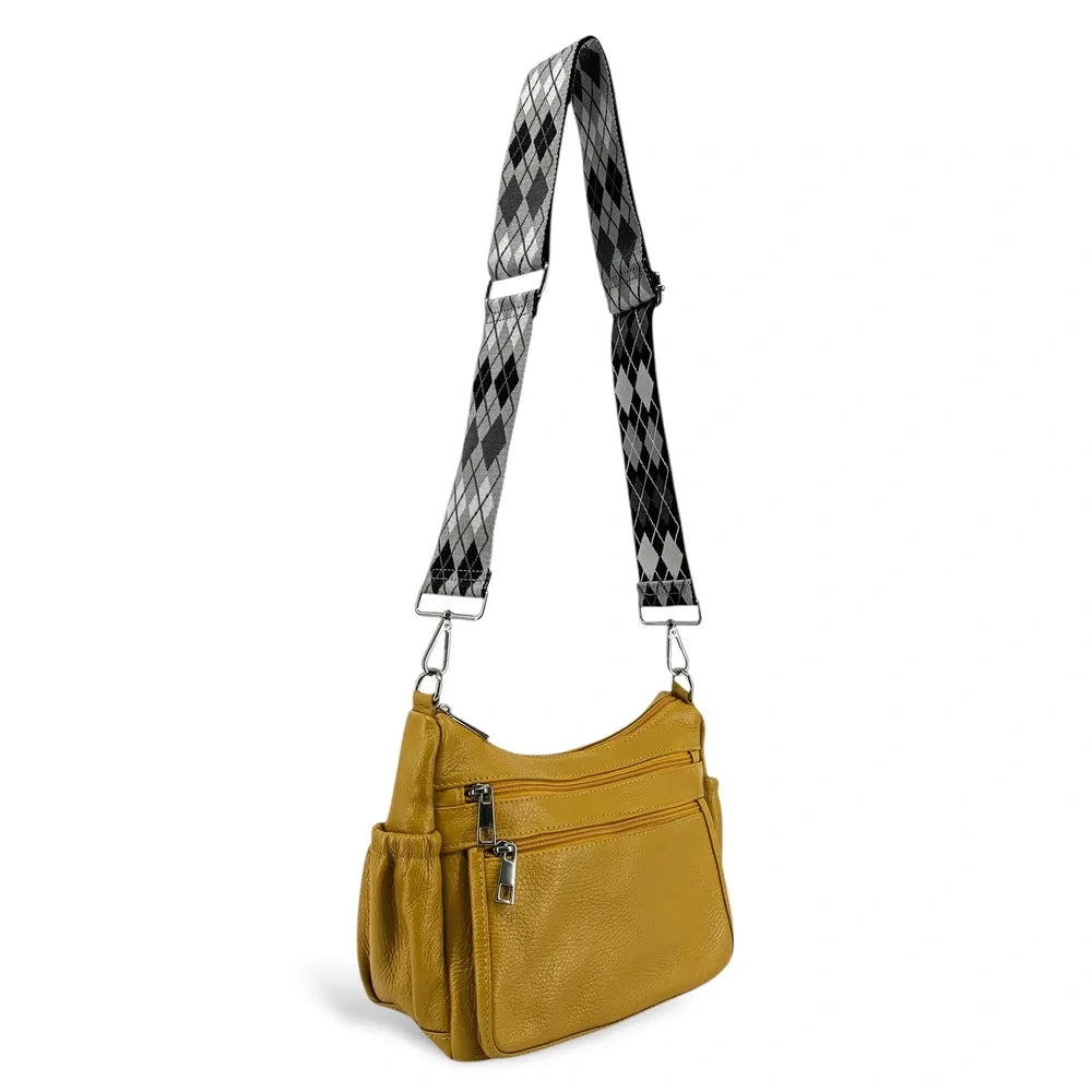 Sac à main en cuir grainé BROOKLYN Jaune Moutarde