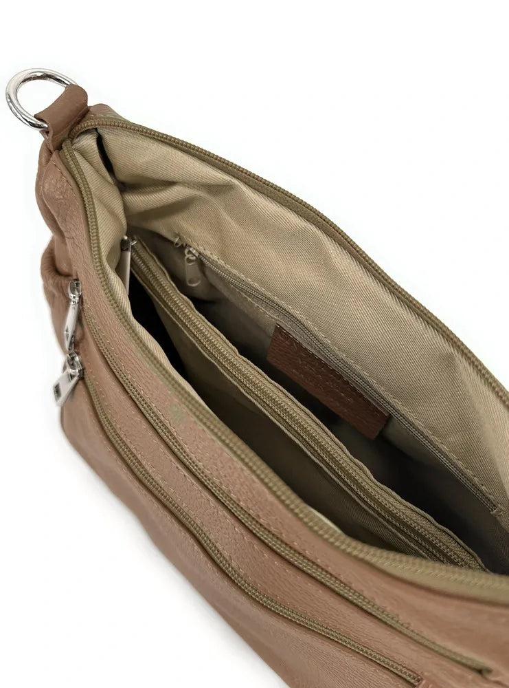 Sac à main en cuir grainé BROOKLYN Taupe foncé