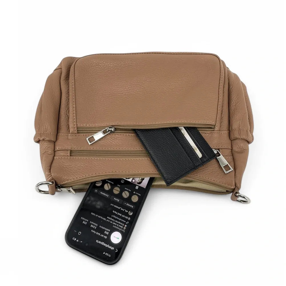 Sac à main en cuir grainé BROOKLYN Taupe foncé
