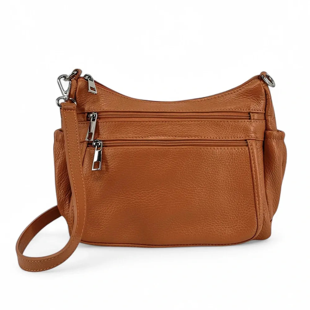 Sac à main en cuir grainé BROOKLYN Camel foncé