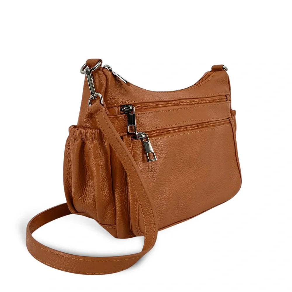 Sac à main en cuir grainé BROOKLYN Camel foncé