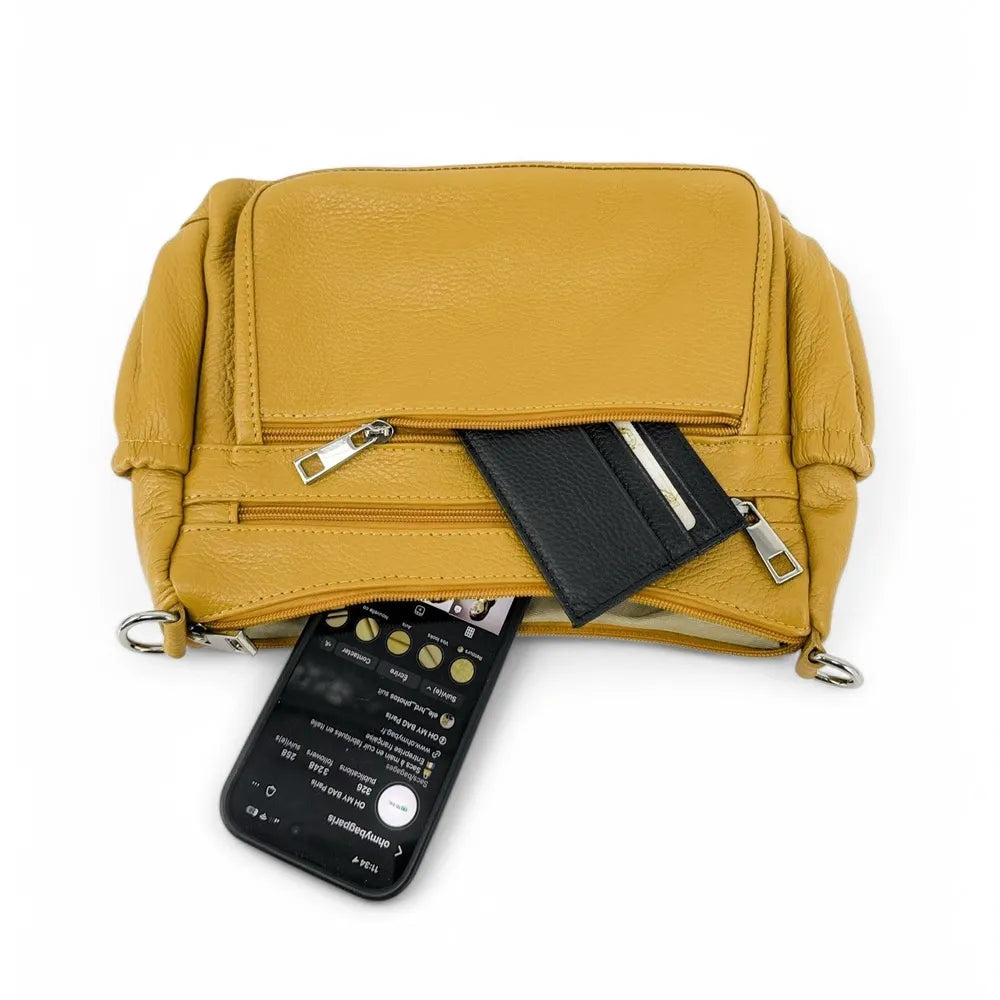 Sac à main en cuir grainé BROOKLYN Jaune Moutarde