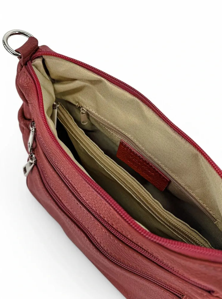 Sac à main en cuir grainé BROOKLYN Rouge bordeaux