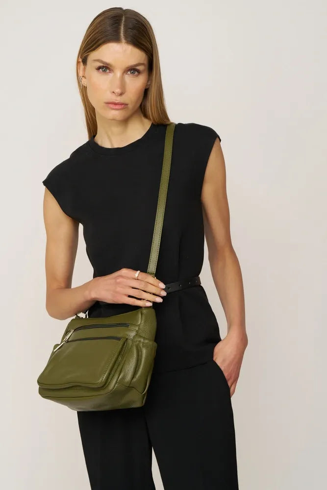 Sac à main en cuir grainé BROOKLYN Kaki