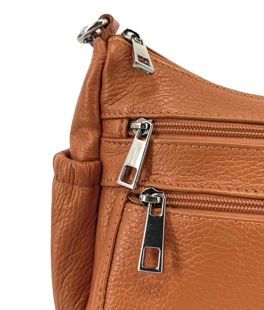 Sac à main en cuir grainé BROOKLYN Camel foncé