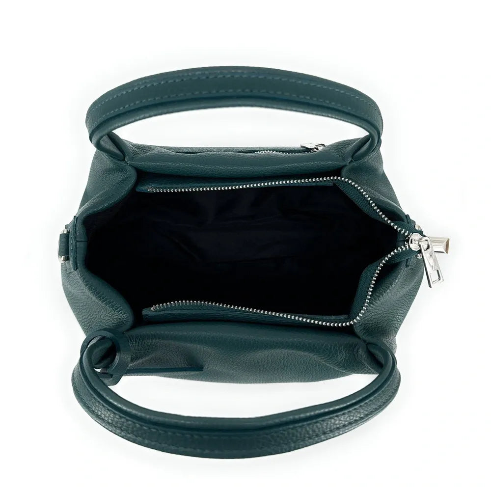 Sac à main en cuir grainé BUBBLE Bleu vert canard