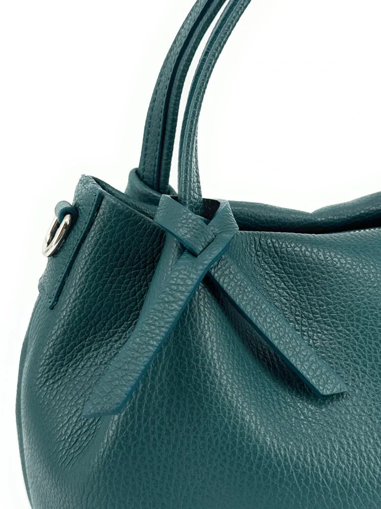 Sac à main en cuir grainé BUBBLE Bleu vert canard
