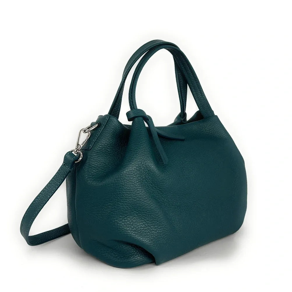 Sac à main en cuir grainé BUBBLE Bleu vert canard