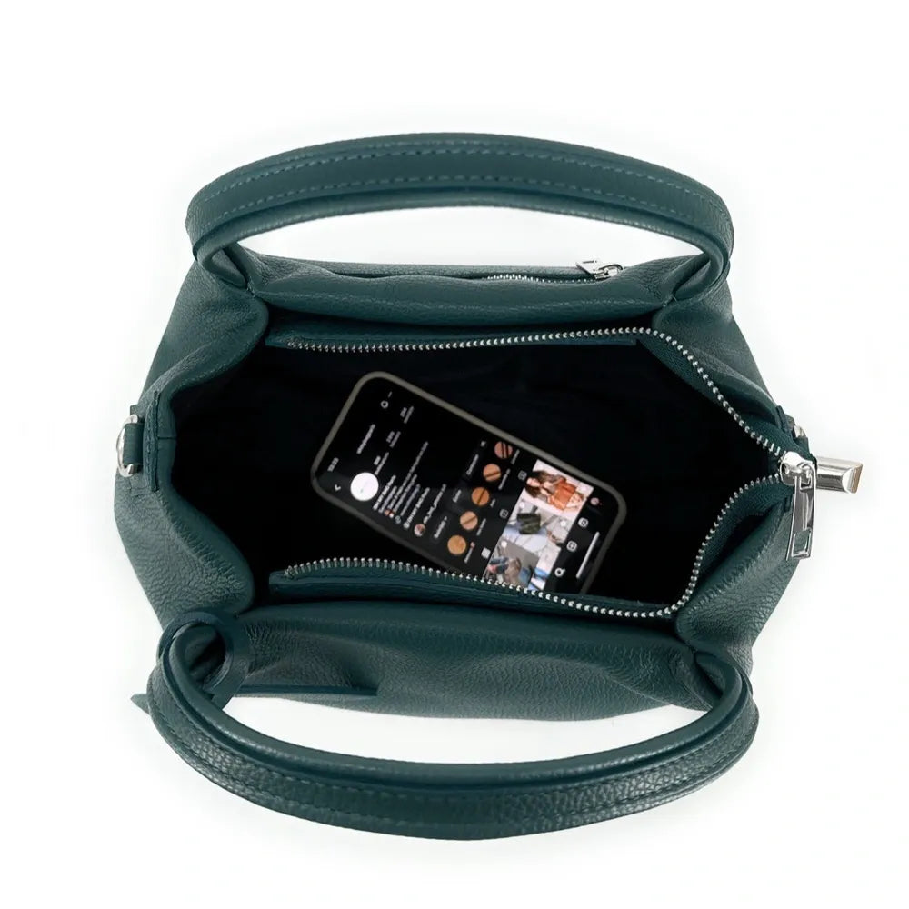Sac à main en cuir grainé BUBBLE Bleu vert canard