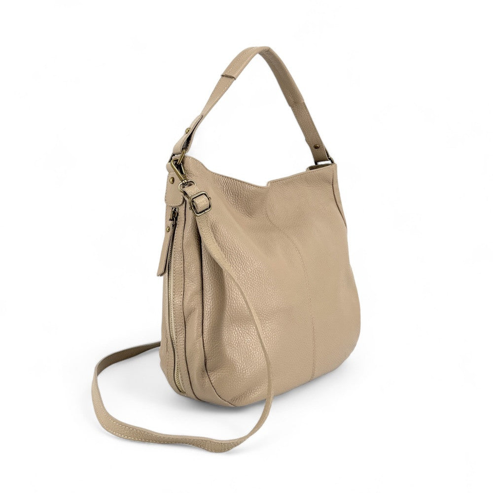 Sac à main en cuir grainé CANNES Taupe clair