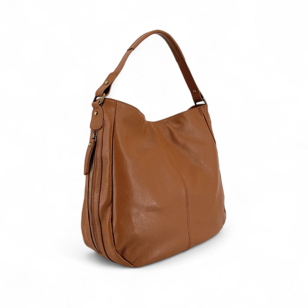 Sac à main en cuir grainé CANNES Cognac foncé