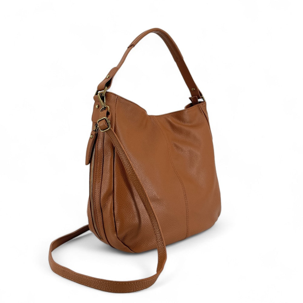 Sac à main en cuir grainé CANNES Cognac foncé